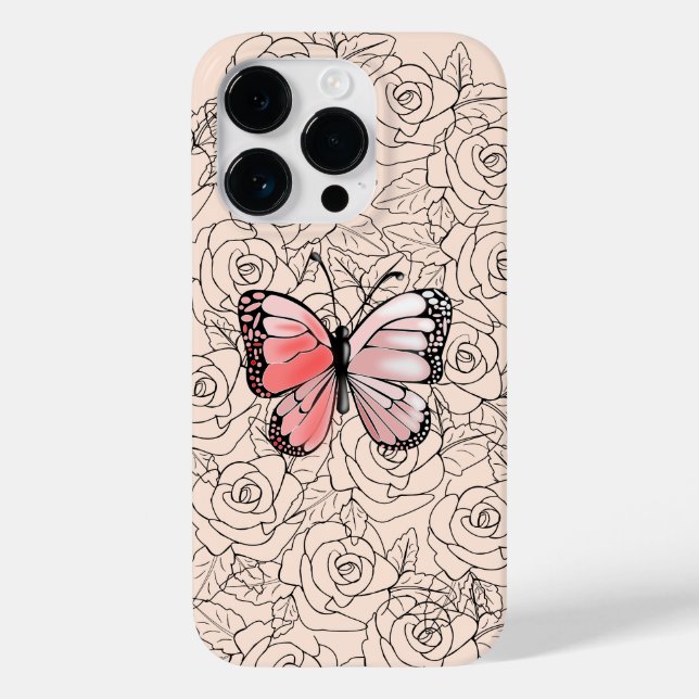 Capas de iphone de borboletas com Rosas (Verso)
