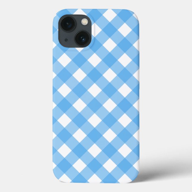 Capas de iphone de Cascata de Gingham azul-céu (Verso)