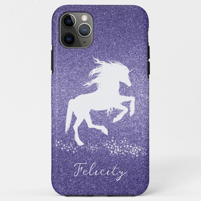 Capas de iphone de Casos de Unicórnio Roxo Glitter (Verso)