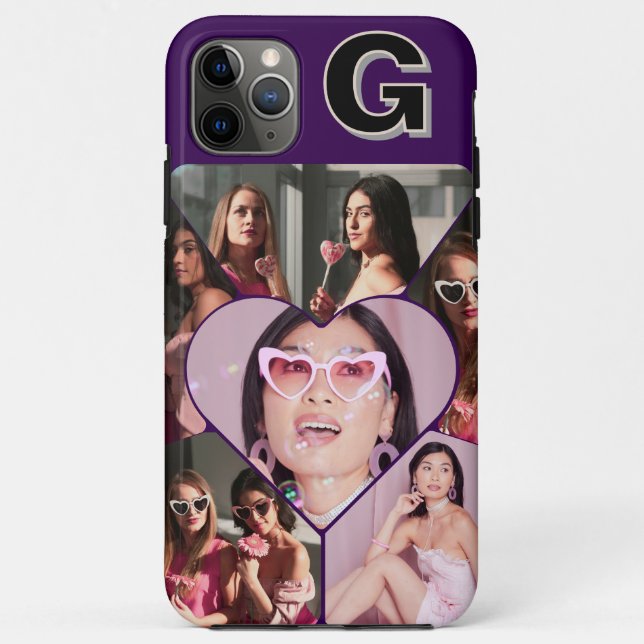 Capas de iphone de Colagem de 6 Fotos em Monograma (Verso)