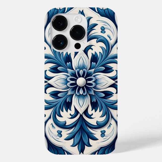 Capas de iphone de gabinete do azulejo azul portug (Verso)