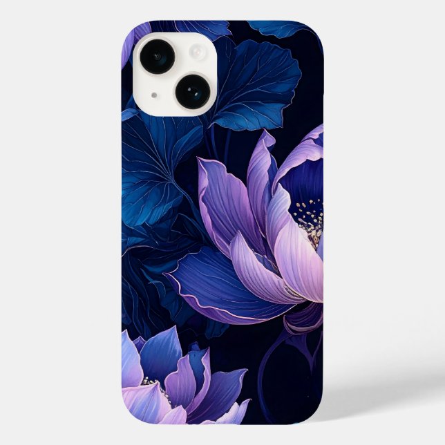Capas de iphone de Lotus Azul Roxo Elegante (Verso)