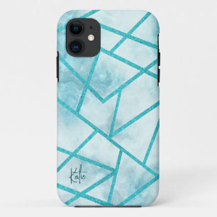 Capas de iphone de mármore geométrico azul
