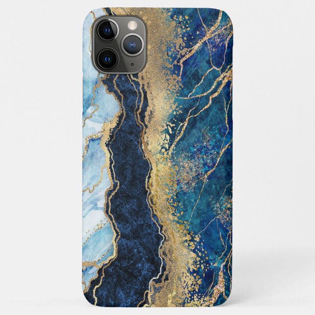 Capas de iphone de Matos Dourados de Mármore Azul- (Verso)