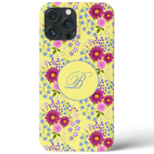 Capas de iphone de Monograma Amarelo de Buquê Flor