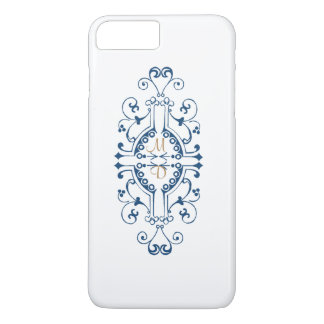 Capas de iphone de Monograma Azul e Dourada