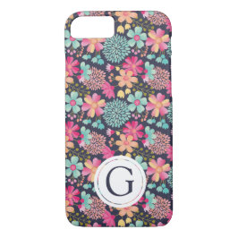 Capas de iphone de Monograma com Marinho Floral Pi