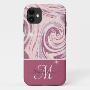 Capas de iphone de Monograma Dourada com Glitter D