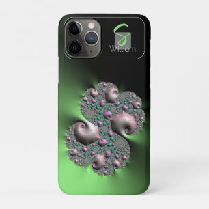 Capas de iphone de monograma fractal líquido verde
