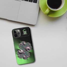 Capas de iphone de monograma fractal líquido verde