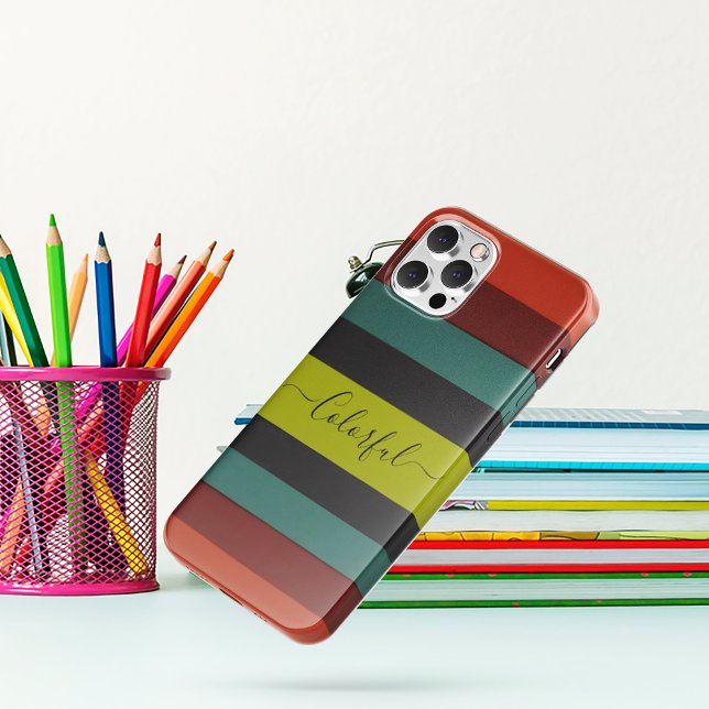 Capas de iphone de monograma listradas a preto-e-l (Orange black green striped monogram iphone cases)