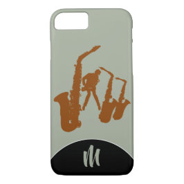 Capas de iphone de Monograma Sax Brown Saxofonista