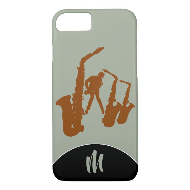 Capas de iphone de Monograma Sax Brown Saxofonista (Verso)
