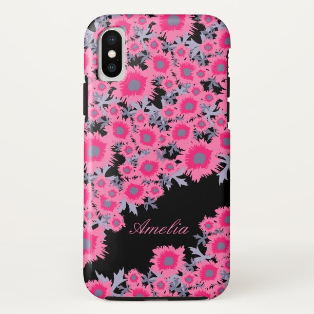 capas de iphone de nome de damasco preto rosa-papo (Verso)