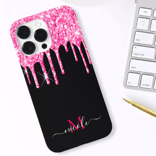 Capas de iphone de Orçamento Preto com Brilho Rosa