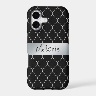 Capas de iphone de padrão do monograma preto e pra