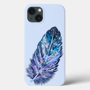 Capas de iphone de penas azuis com brilho