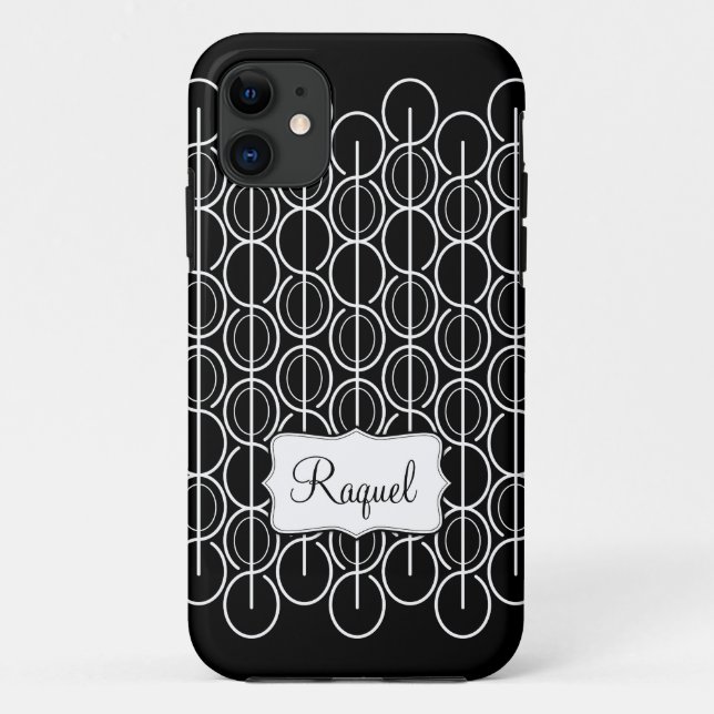 Capas de iphone de preto e branco com gráfico oval (Verso)