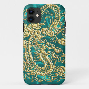 Capas de iphone de Satin de Turquesa de Dragão Dou