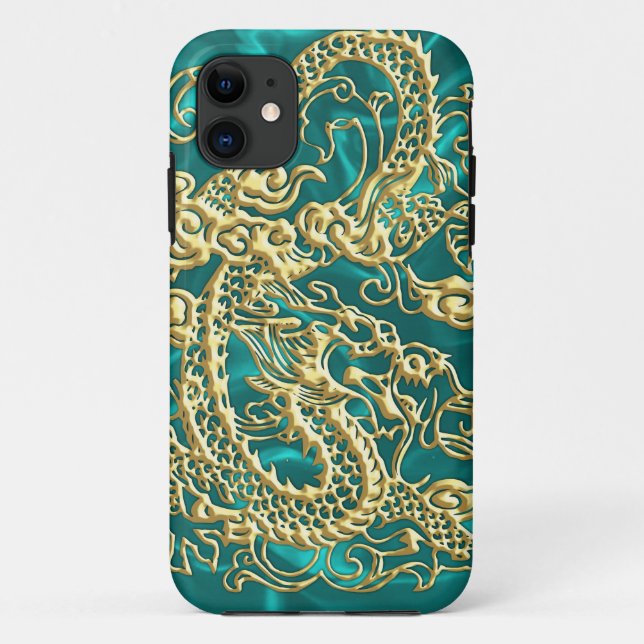 Capas de iphone de Satin de Turquesa de Dragão Dou (Verso)