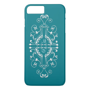 Capas de iphone de Teal e Monograma Branco