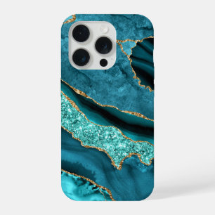 Capas de iphone de turquesa Dourada azul-lacrimogê