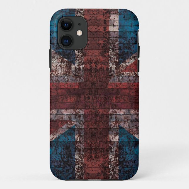 Capas de iphone de Union Jack do tijolo do Grunge (Verso)