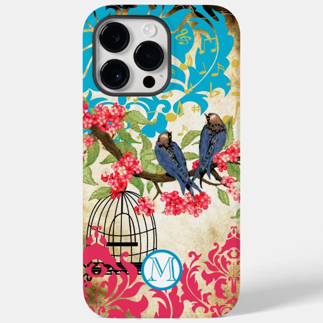 Capas de iphone do Monograma Birdcage Bird (Verso)