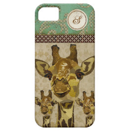 Capas de iphone douradas do monograma dos girafas