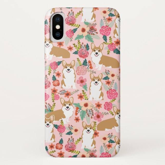Capas de iphone florais do Corgi - rosa (Verso)
