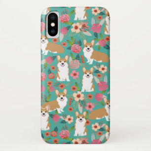 Capas de iphone florais do Corgi - turquesa
