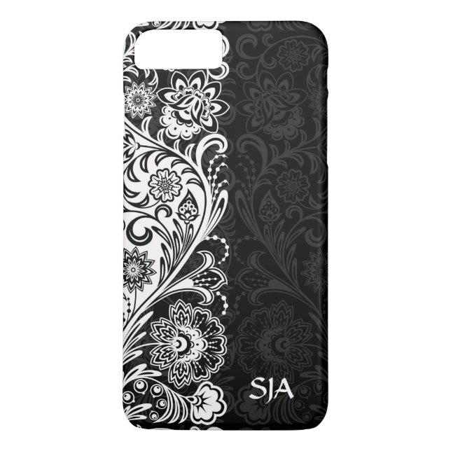 Capas de iphone Floral Branco preto-escuro (Verso)