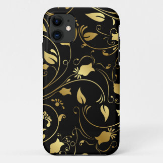 Capas de iphone Floral Dourada e Preta Elegante