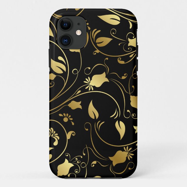 Capas de iphone Floral Dourada e Preta Elegante (Verso)