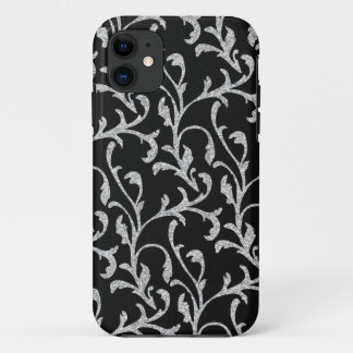 Capas de iphone Floral Negra e Silver Glitter