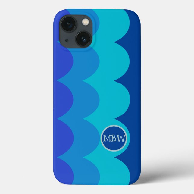 Capas de iphone Monograma de Ondas Azuis (Verso)