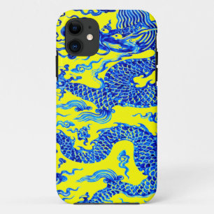 Capas de iphone orientais amarelas azuis da arte