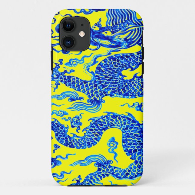Capas de iphone orientais amarelas azuis da arte (Verso)