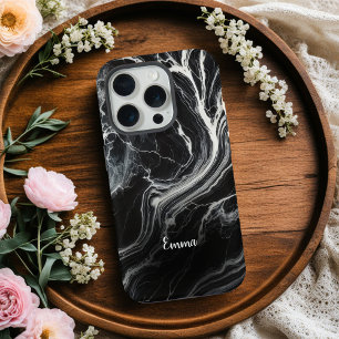 Capas de iphone Personalizada Chic Black Marble