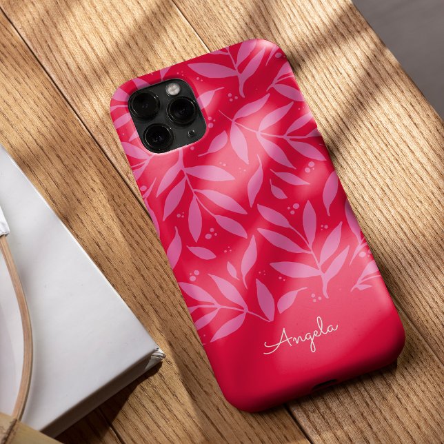 Capas de iphone personalizável de folhagem rosa e  (Criador carregado)
