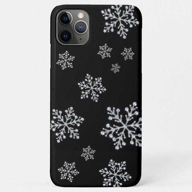 Capas de iphone preta com flocos de neve brilhante (Verso)