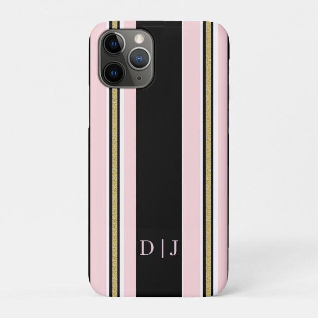 Capas de iPhone Rosa e Ouro Branco com Faixa Preta (Verso)