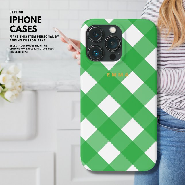 Capas de iphone Rosa Personalizada Gingham com Nom (Criador carregado)