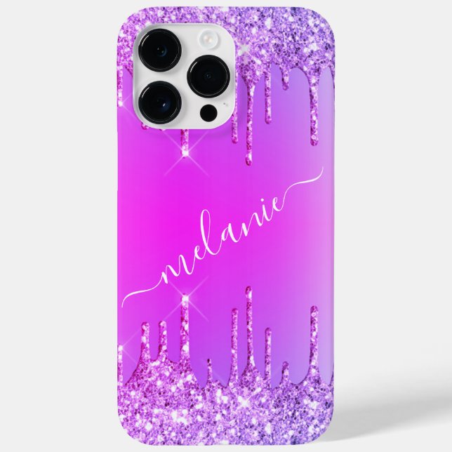 Capas de iphone rosa púrpura de neon com nome pers (Verso)