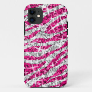 Capas de iphone Rosa Zebra Glitz (horizontal)