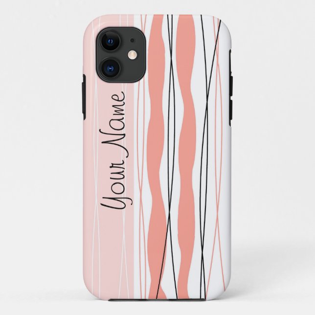 Capas de iphone Vertical com Nome Rosa Stripe Atlâ (Verso)
