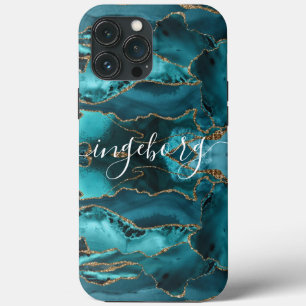 capas de iphone - Vestígios Dourados de Teal Azul-