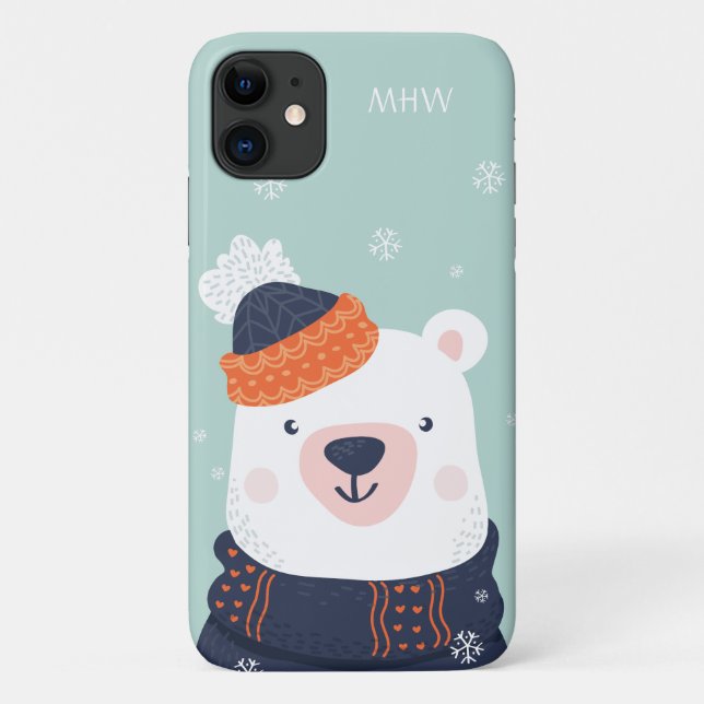 Capas de telefone de Urso de Inverno com Monograma (Verso)
