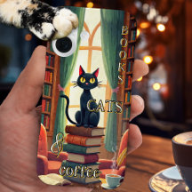 Capas de telefone Livros Gatos e Café