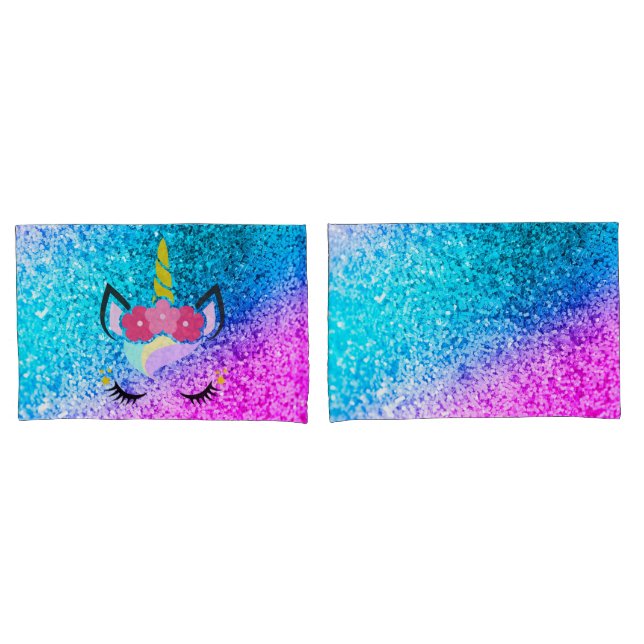 Capas de Travesseiro Glitter do Unicorn Personaliz (Frente - conjunto)
